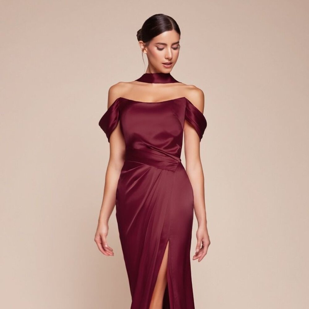 NEW FORMAL OFF SHOULDER LONG SHEATH SATIN GOWN W/ LACE UP CORSET BACK CD 7452